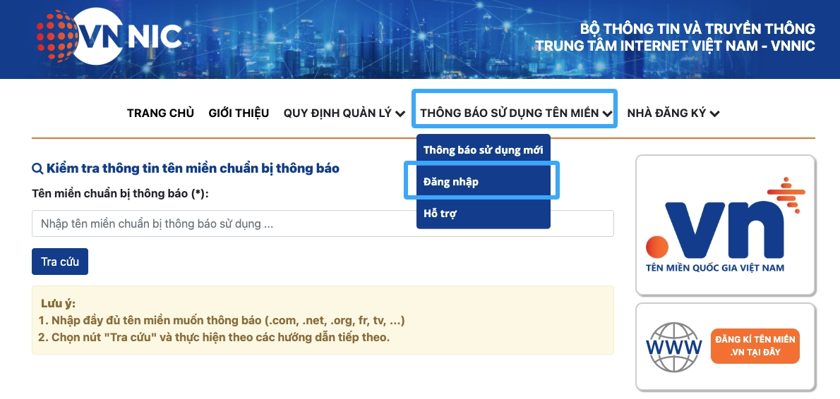 Hướng dẫn 4 bước khai báo tên miền quốc tế sau khi đăng ký 25 Chọn Đăng nhập