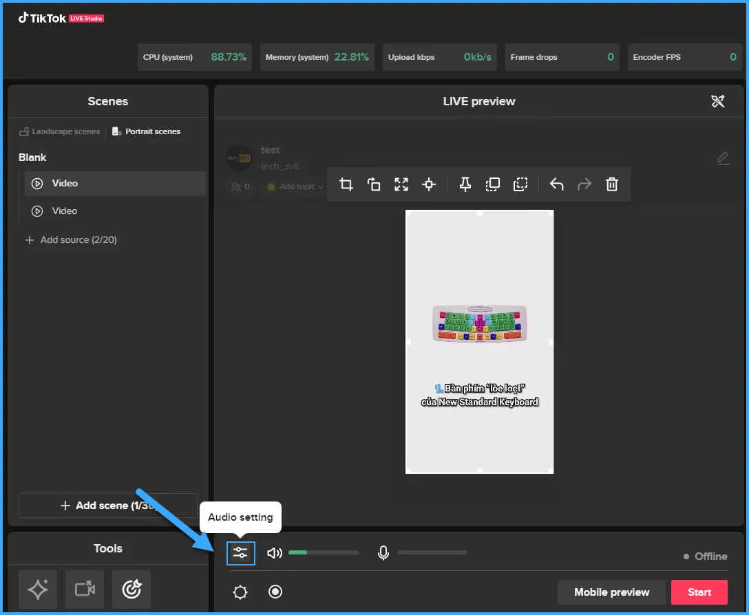 Khắc phục lỗi mất tiếng khi Livestream TikTok Studio trên VPS 34 Mở cài đặt âm thanh