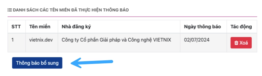 Hướng dẫn 4 bước khai báo tên miền quốc tế sau khi đăng ký 28 Chọn thông báo bổ sung