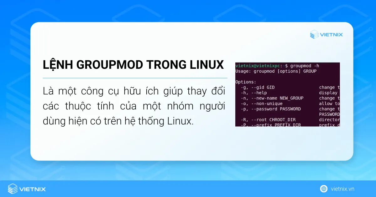 Định nghĩa lệnh groupmod trong Linux