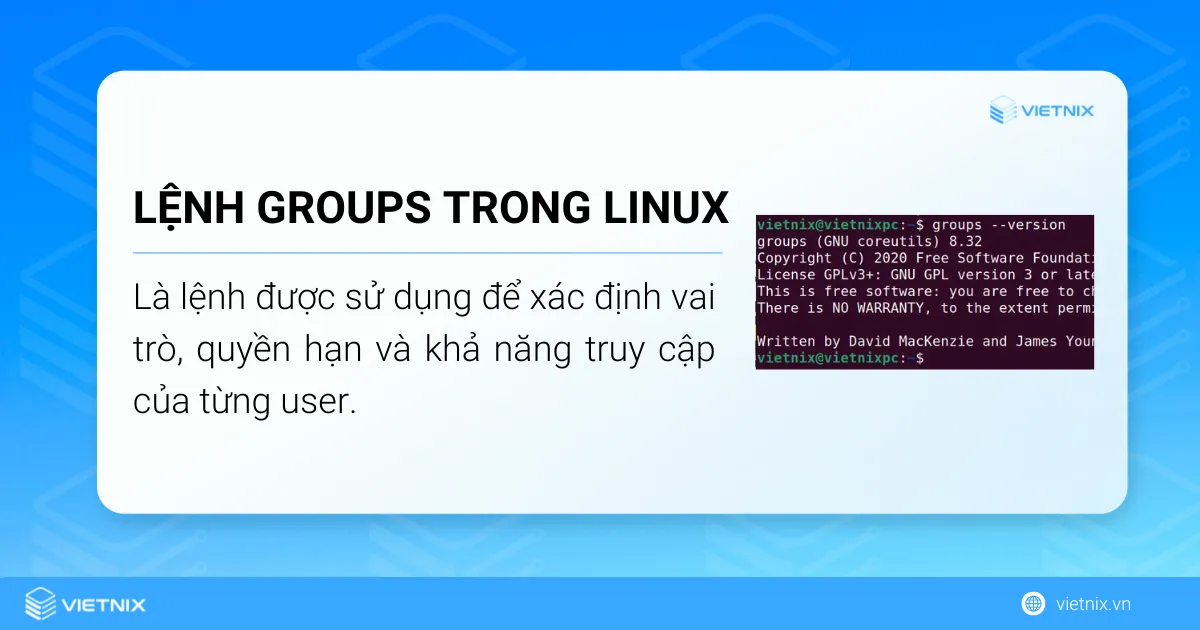 Định nghĩ lệnh groups trong Linux