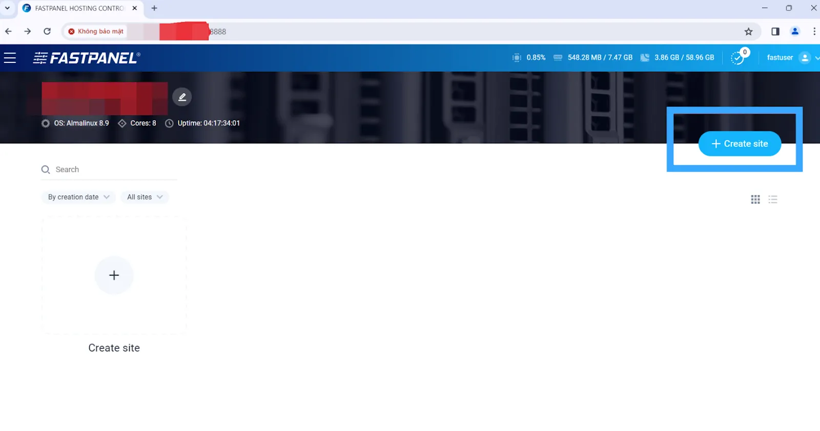 2 bước thiết lập thêm tên miền vào FastPanel hiệu quả nhất 13 Chọn Create site