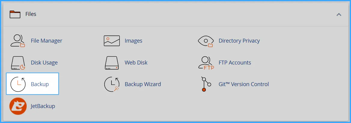 Chọn Backup trong giao diện cPanel