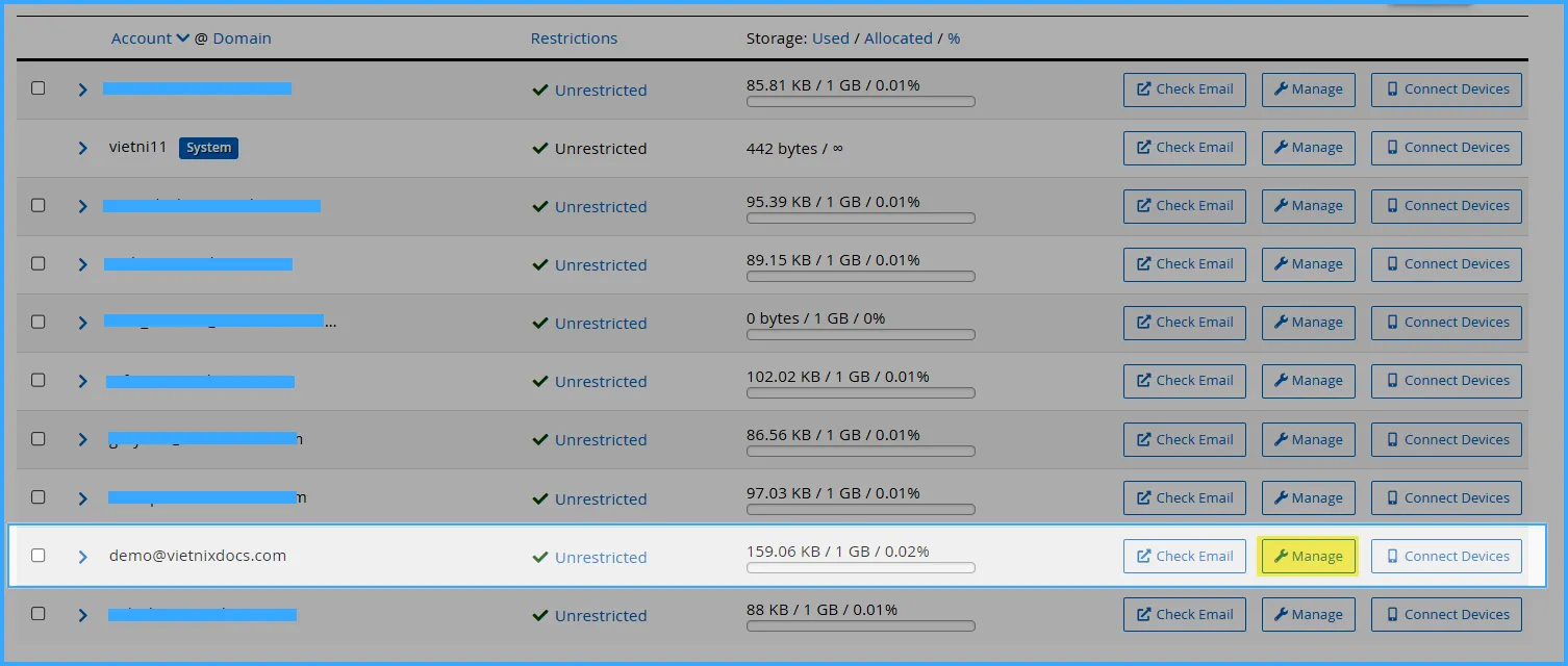 Hướng dẫn chỉnh sửa dung lượng Email Account cPanel đơn giản 11 bước 3 chỉnh sửa dung lượng Email Account cPanel