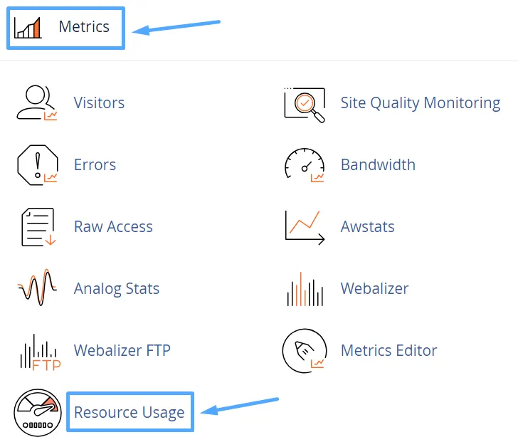 Để xem chi tiết thông số tài nguyên, bạn truy cập vào mục Metrics và chọn Resource Usage