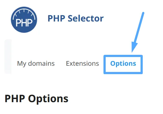 Chọn tab Options để cấu hình PHP