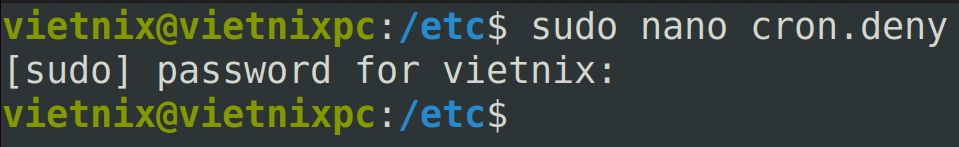 File cron.deny được tạo với quyền superuser
