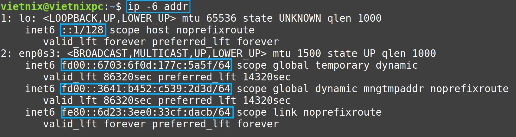 Chỉ hiển thị IPv6