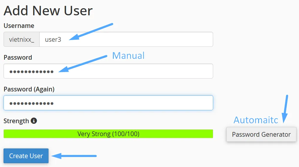 Tạo user database