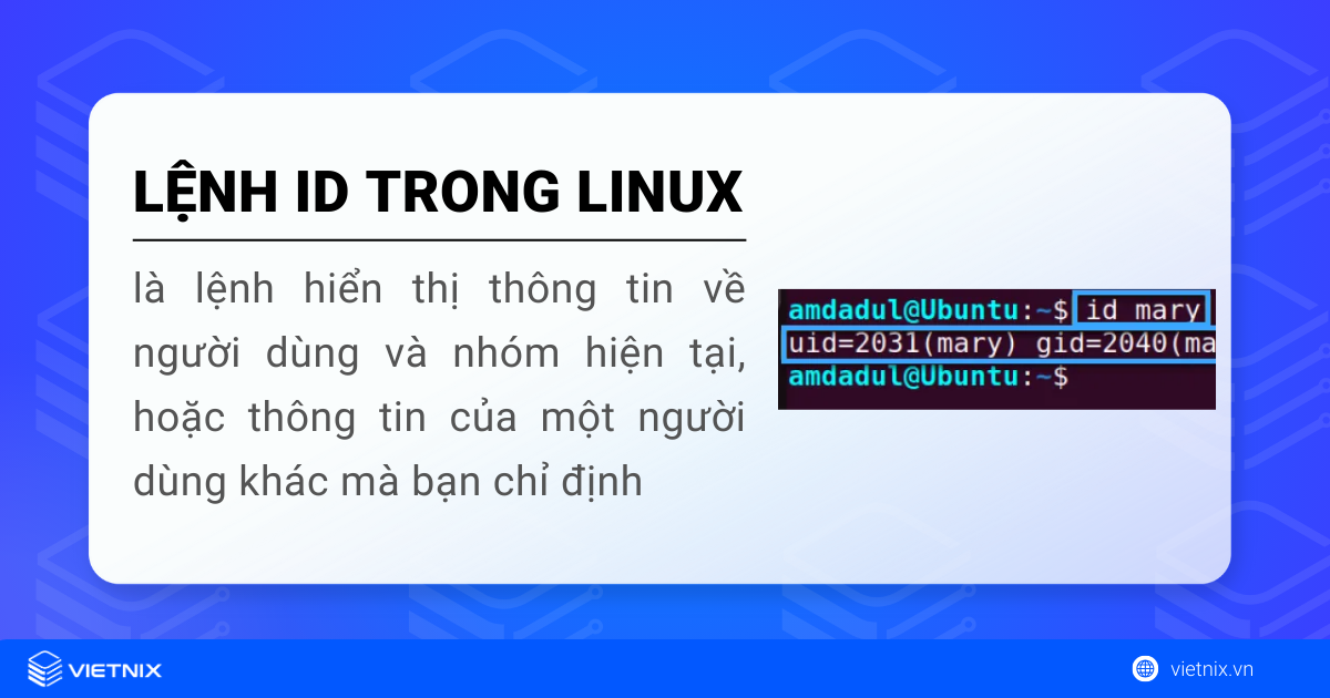 Lệnh id trong Linux hiển thị thông tin về người dùng