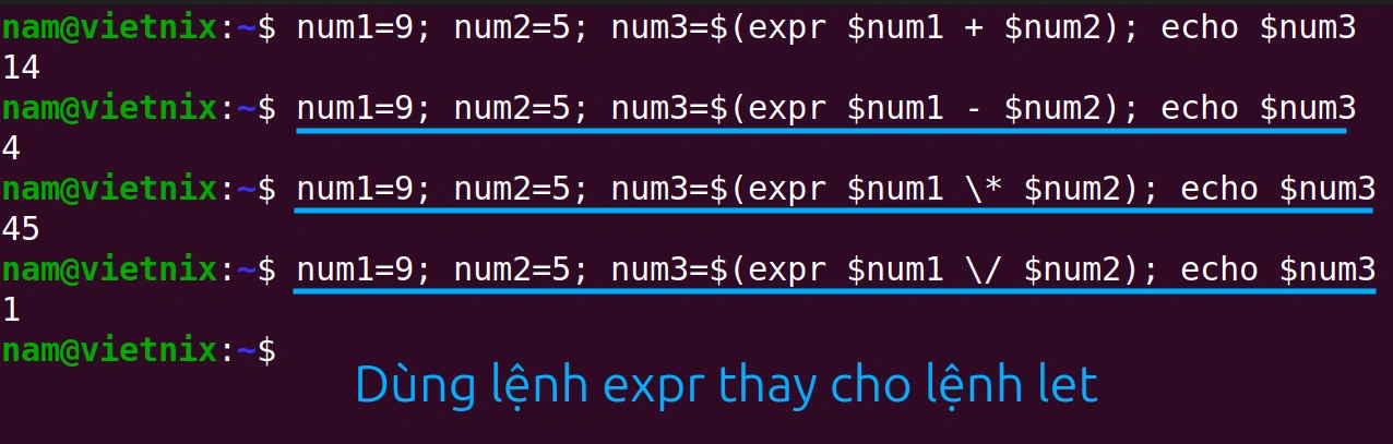 Sử dụng lệnh expr thay cho lệnh let