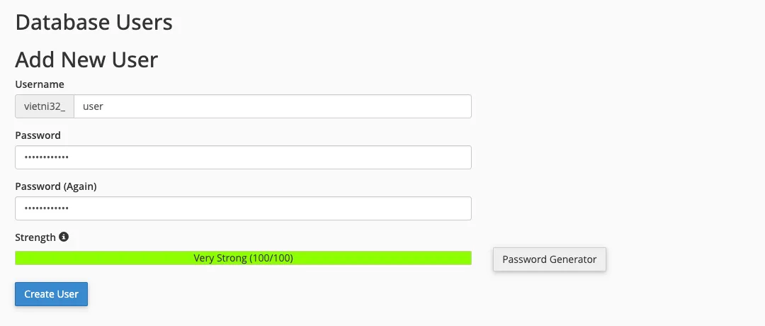 Tạo user cho database