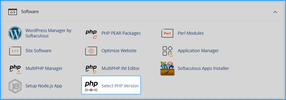 Chọn Select PHP Version