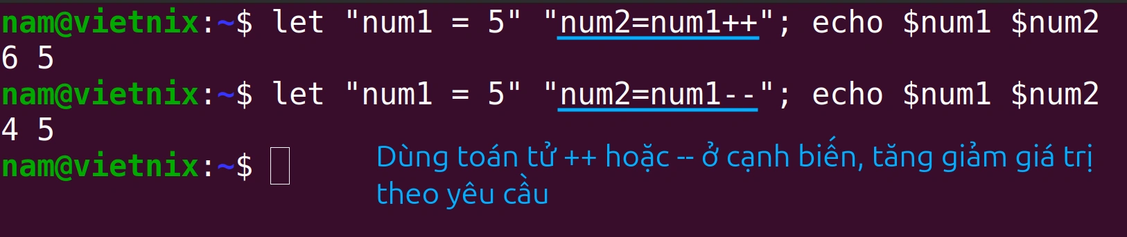 Toán tử hậu tố tăng và hậu tố giảm