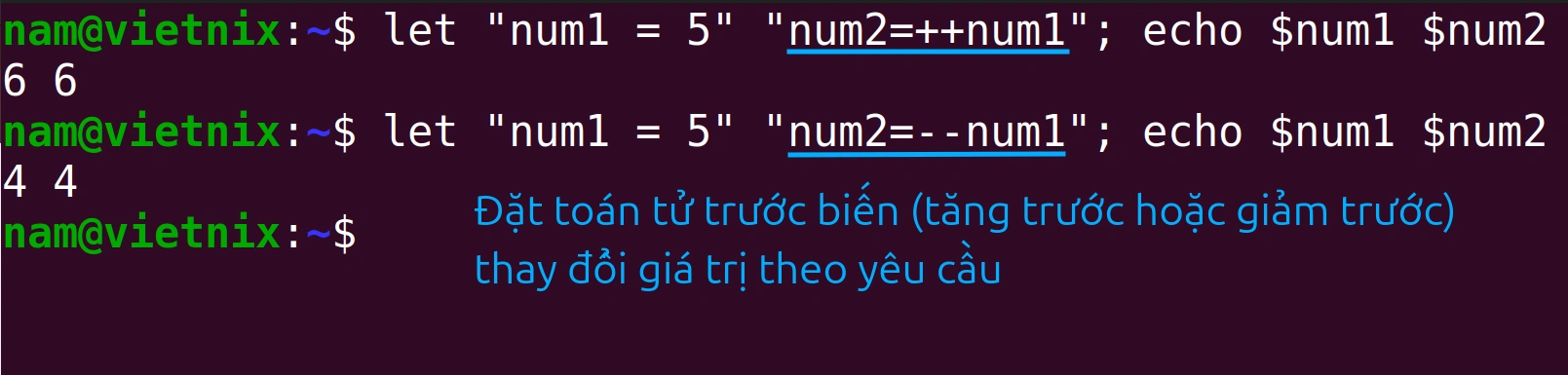 Toán tử tiền tố tăng và tiền tố giảm