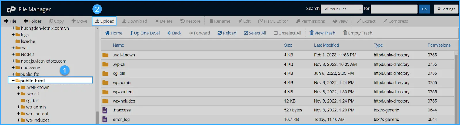 Truy cập thư mục public_html