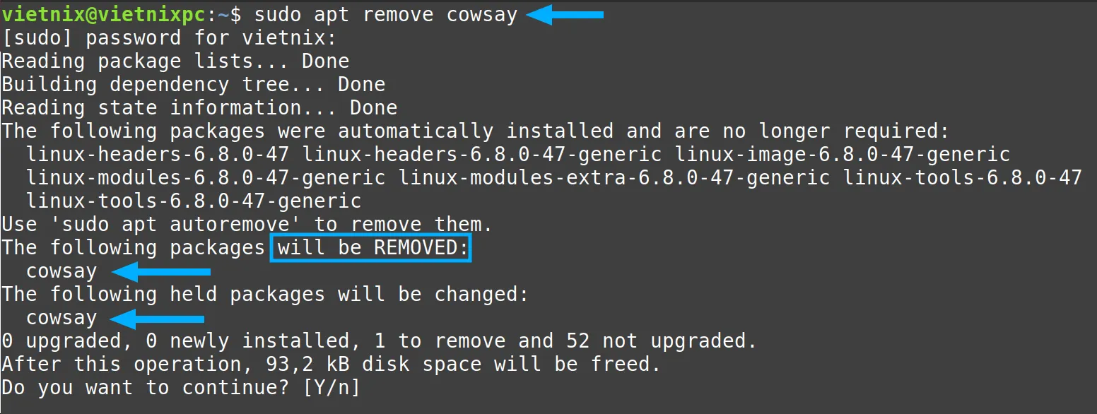 Cách gỡ cài đặt phần mềm package trong Linux nhanh và hiệu quả 35 Gỡ cài đặt package cowsay