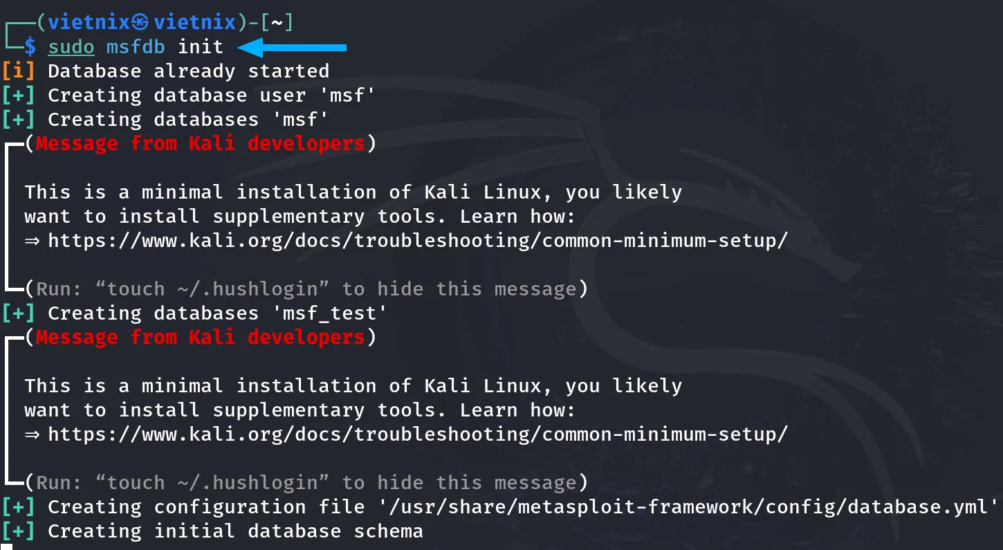 Cách cài đặt metasploit trên Kali Linux từng bước chi tiết và cơ bản nhất 30 Tạo database mới