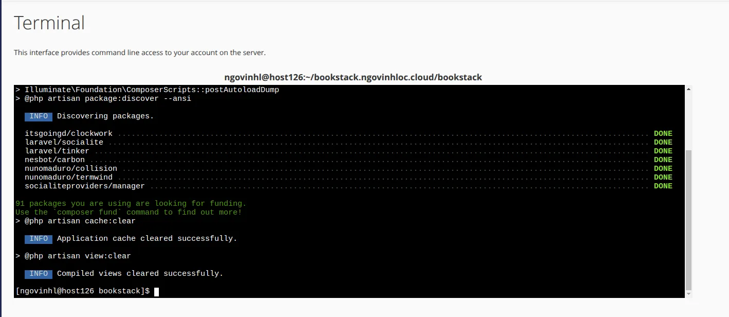 Hướng dẫn cài đặt BookStack trên cPanel nhanh chóng 31 Cài đặt các gói phụ thuộc