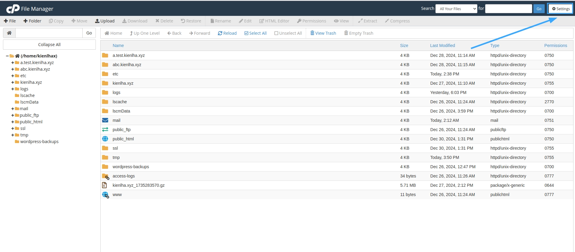 Hướng dẫn chi tiết cách sử dụng File Manager trong cPanel 30 Nhấn chọn Settings