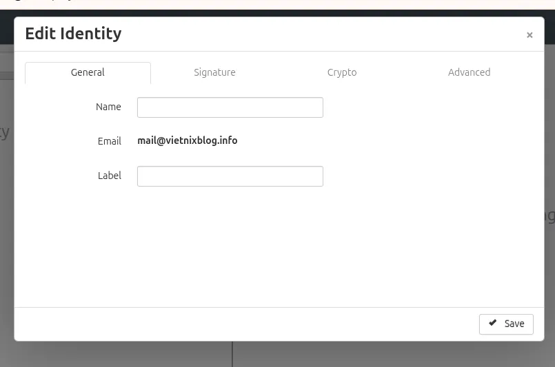 Cách tạo và sử dụng email trên CyberPanel 19 Cửa sổ Edit Identity