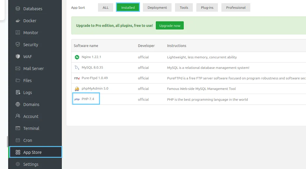 Hướng dẫn nâng cấp Service trên aaPanel 37 Cài đặt PHP