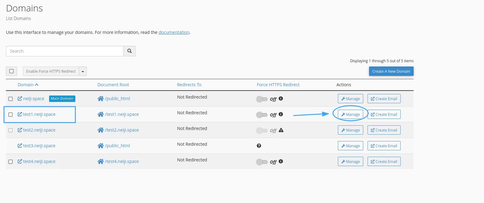 Cách xóa subdomain trên cPanel: Hướng dẫn chi tiết và dễ thực hiện 15 Chọn Manage tại subdomain cần xoá