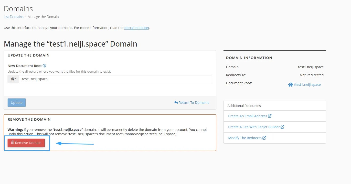 Cách xóa subdomain trên cPanel: Hướng dẫn chi tiết và dễ thực hiện 16 Chọn Remove Domain để xoá