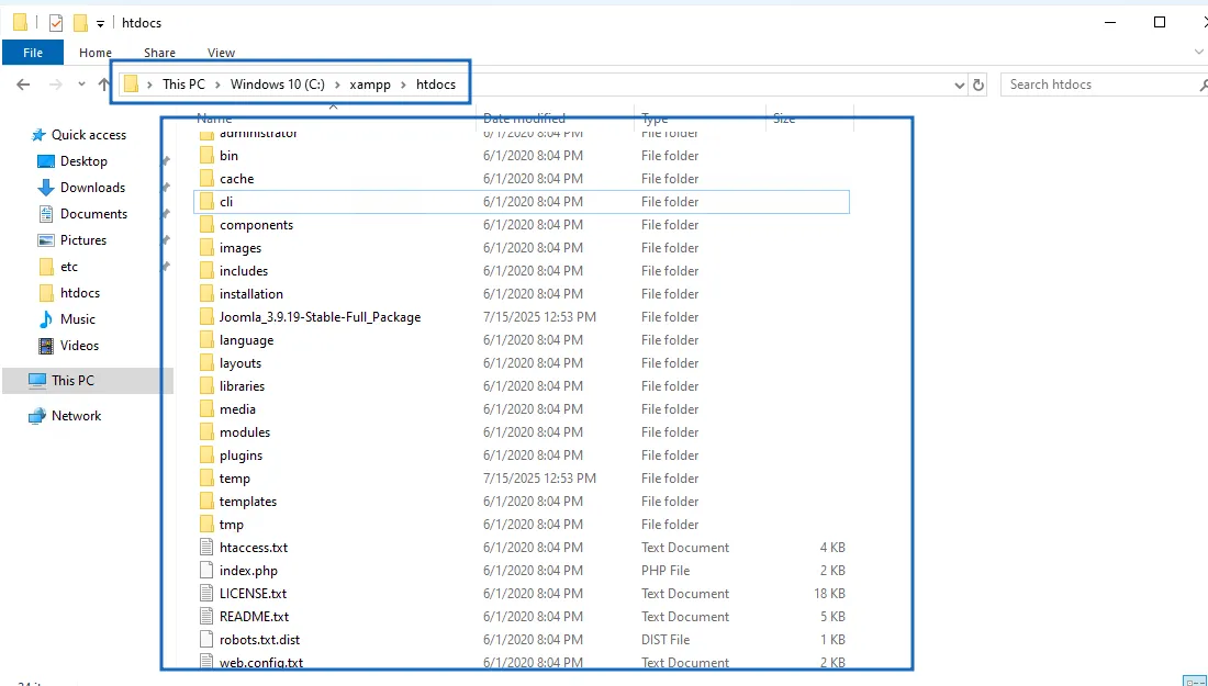 Hướng dẫn cài đặt Joomla! trên localhost XAMPP 38 Folder XAMPP