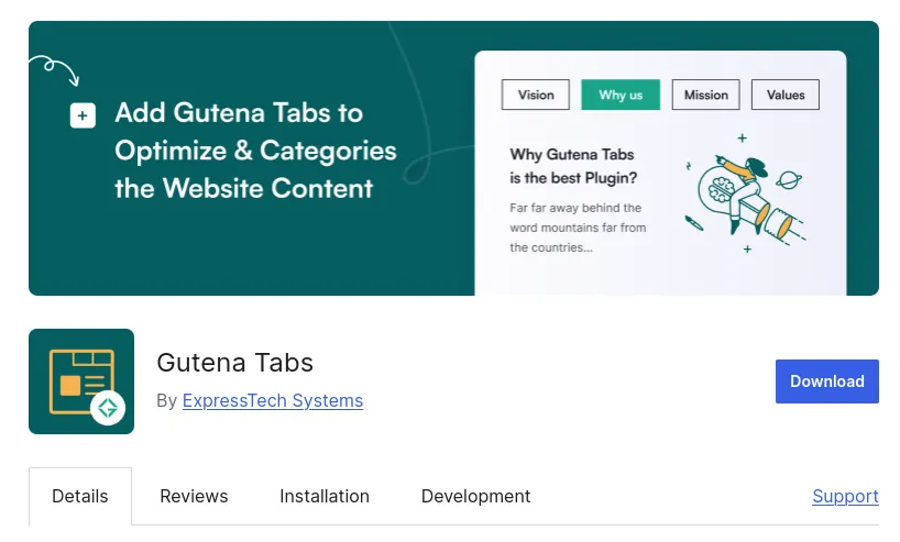 6. Gutena Tabs – Plugin tab WordPress nhẹ, không dùng jQuery