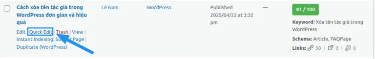 Sticky Post WordPress: Hướng dẫn chi tiết cách tạo và tối ưu hóa bài viết ghim 18 Chọn bài viết bạn muốn ghim rồi chọn Quick Edit