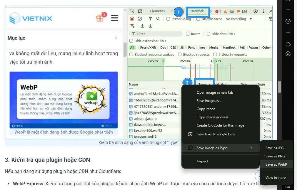 WebP là gì? Cách sử dụng định dạng ảnh giúp tăng tốc website 49 Dùng tiện ích mở rộng Save image as Type