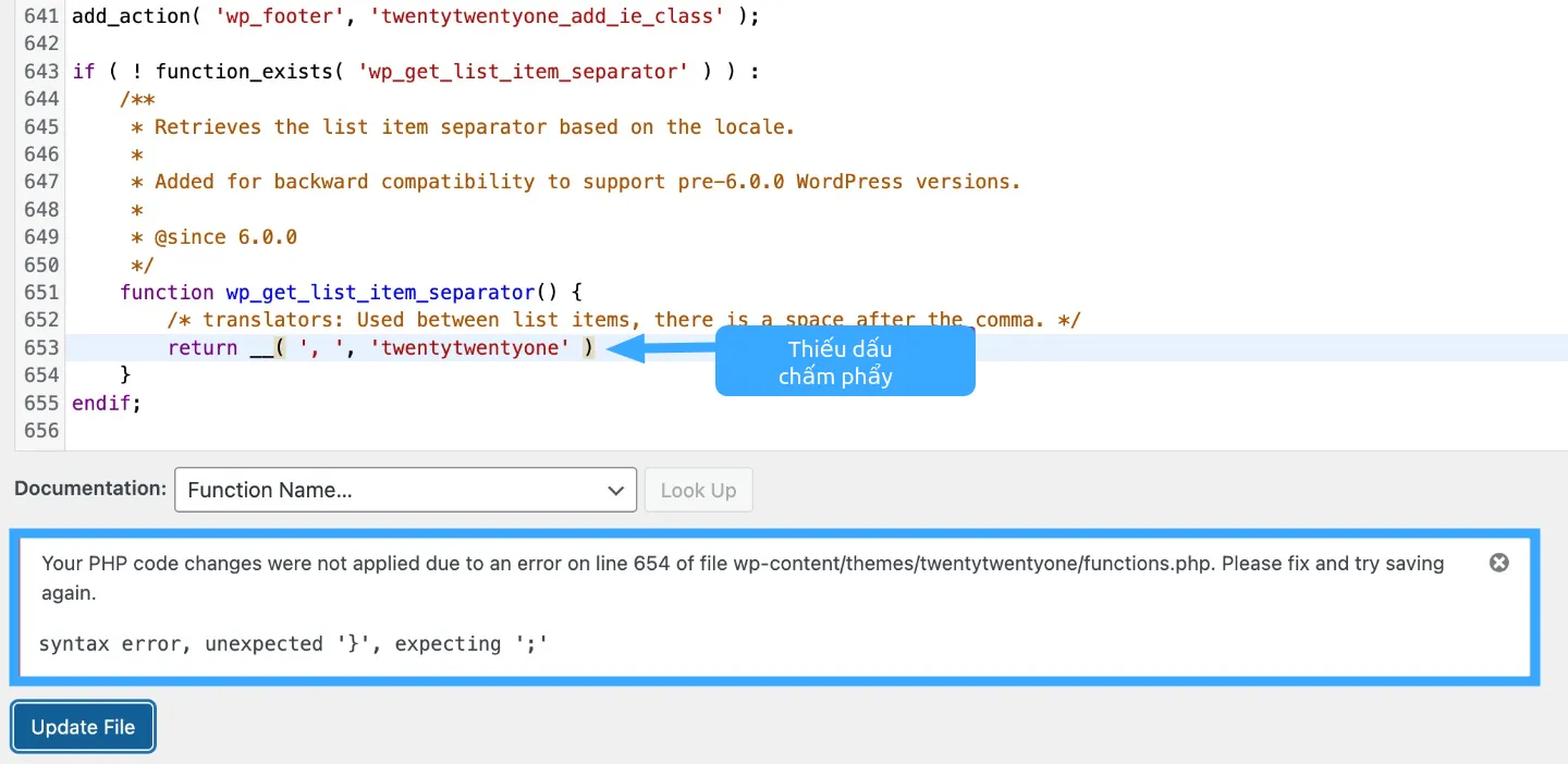 Cách sửa lỗi Parse Error: "Syntax Error, Unexpected" trong WordPress 30 Lỗi Parse Error: Syntax Error, Unexpected trong WordPress