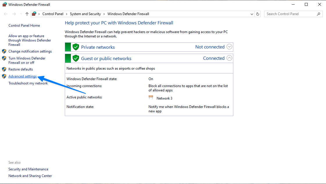 Cách mở port trên firewall Windows server chi tiết nhất 26 Truy cập cài đặt nâng cao