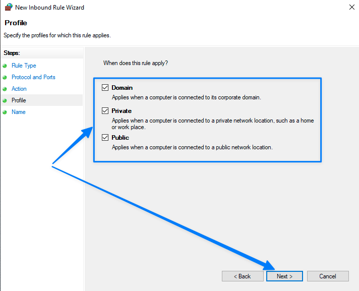Cách mở port trên firewall Windows server chi tiết nhất 31 Chọn phạm vi áp dụng cho Rule