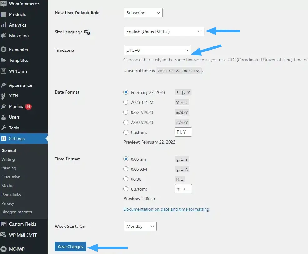 Hướng dẫn cách tạo blog cá nhân bằng WordPress đơn giản cho người mới 33 Thay đổi múi giờ cho phù hợp