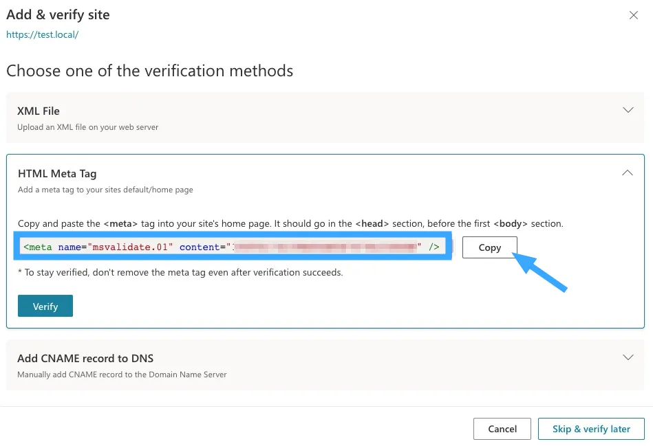 Cách sửa lỗi Failed to Submit Post to the Bing URL Submission API Error chi tiết 27 Sao chép thẻ Meta HTML