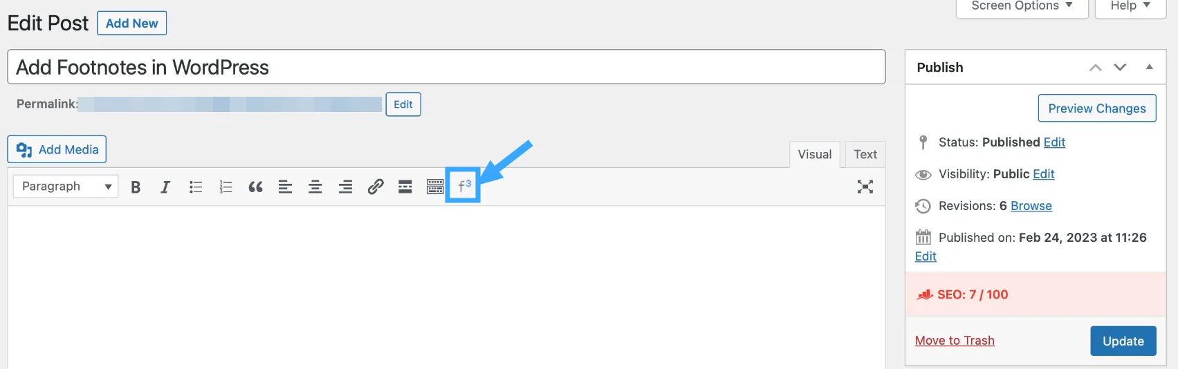 Cách thêm chú thích cuối trang trong WordPress đơn giản nhất 44 Chọn đoạn văn bản cần chèn chú thích, sau đó nhấn vào nút này