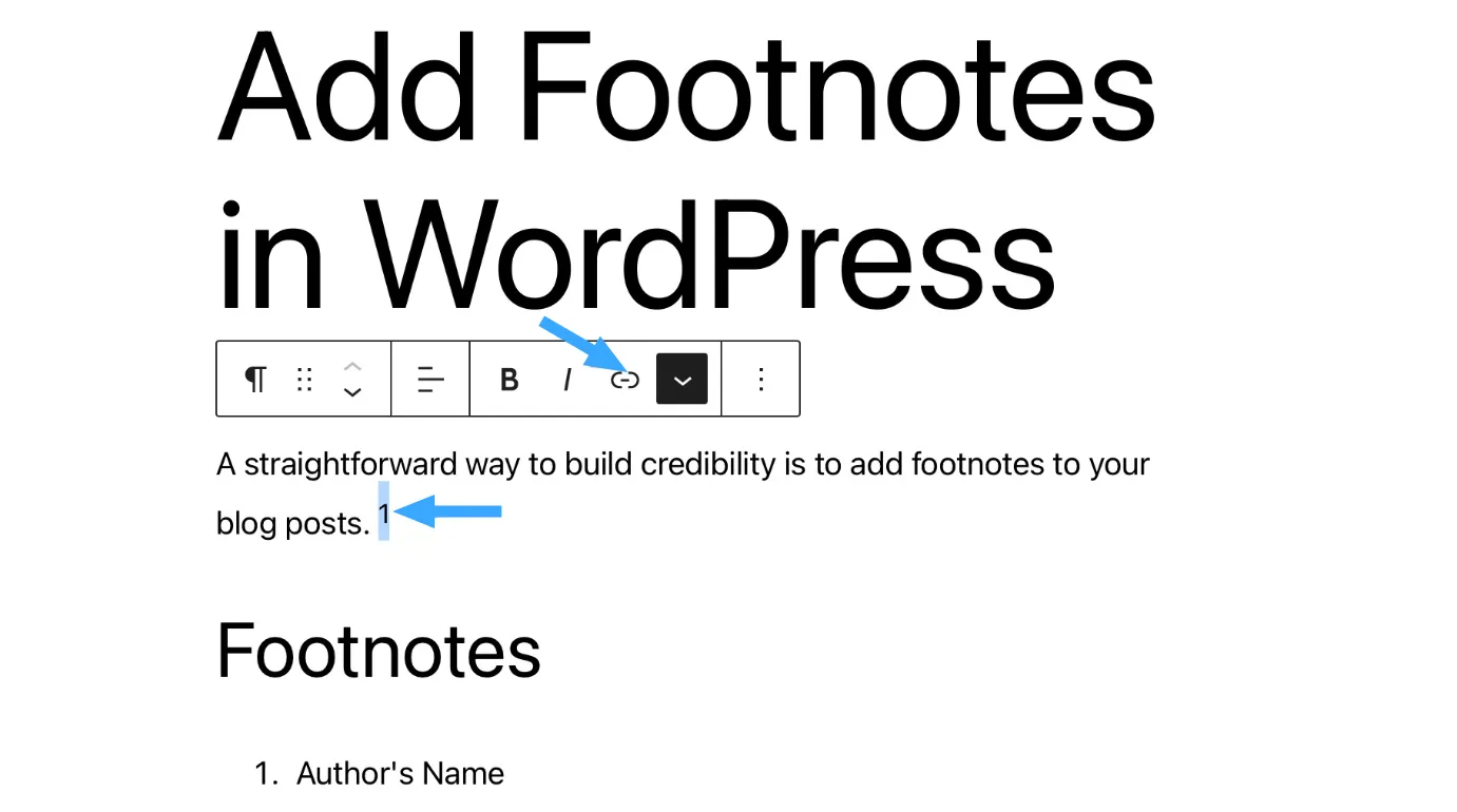 Cách thêm chú thích cuối trang trong WordPress đơn giản nhất 31 Bôi đen và nhấn biểu tượng liên kết