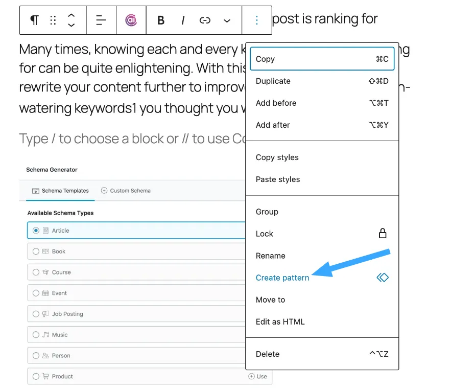 Cách thêm chú thích cuối trang trong WordPress đơn giản nhất 35 Chọn Create pattern