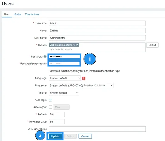 Hướng dẫn chi tiết cài đặt Zabbix 6.0 LTS trên Ubuntu 22.04: Tối ưu giám sát hệ thống hiệu quả 33 Đặt mật khẩu mới và lưu lại