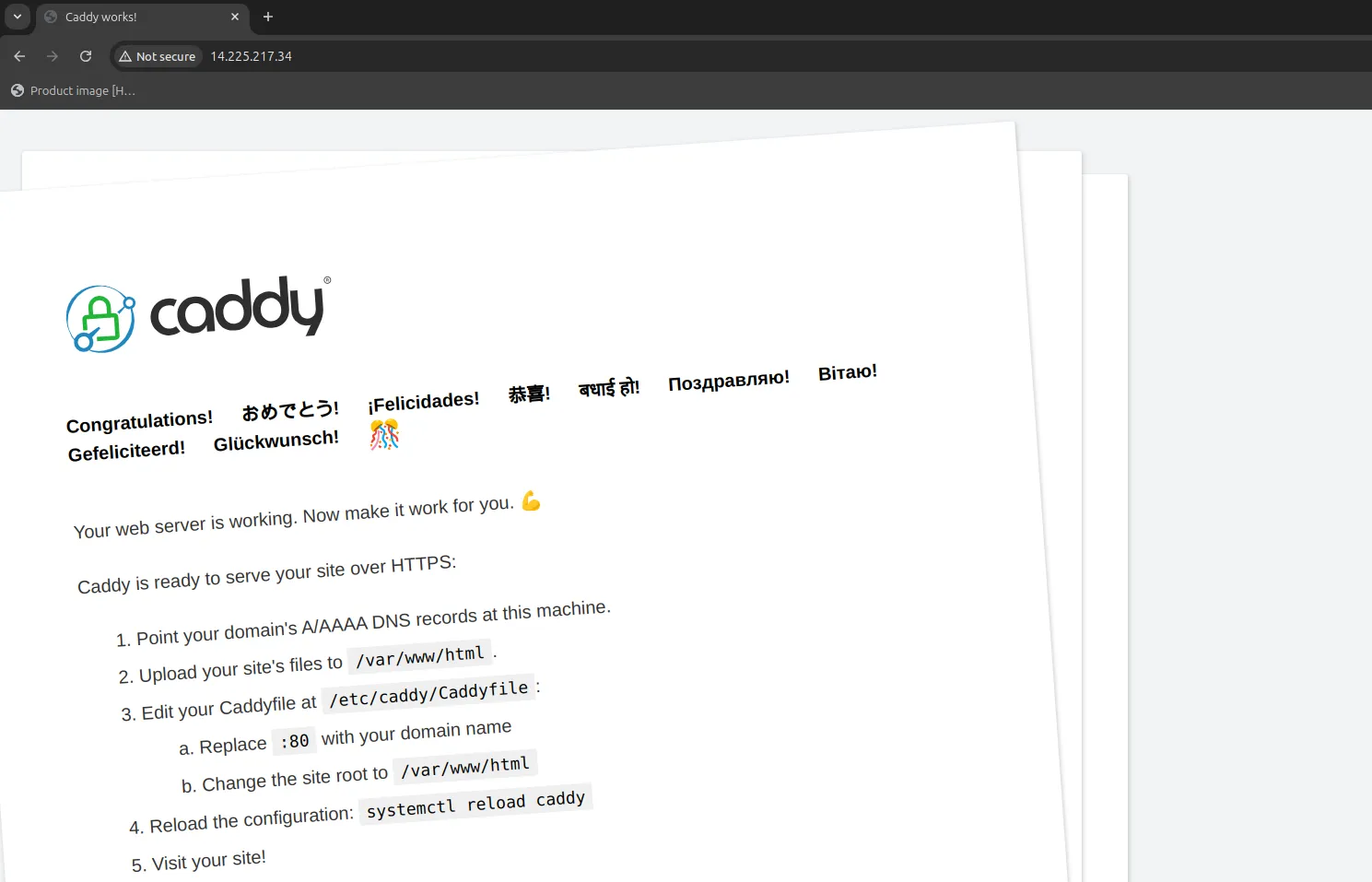 Hướng dẫn cài đặt Caddy Webserver trên Ubuntu 24.04 chi tiết từ A đến Z 19 Kiểm tra trang web mặc định