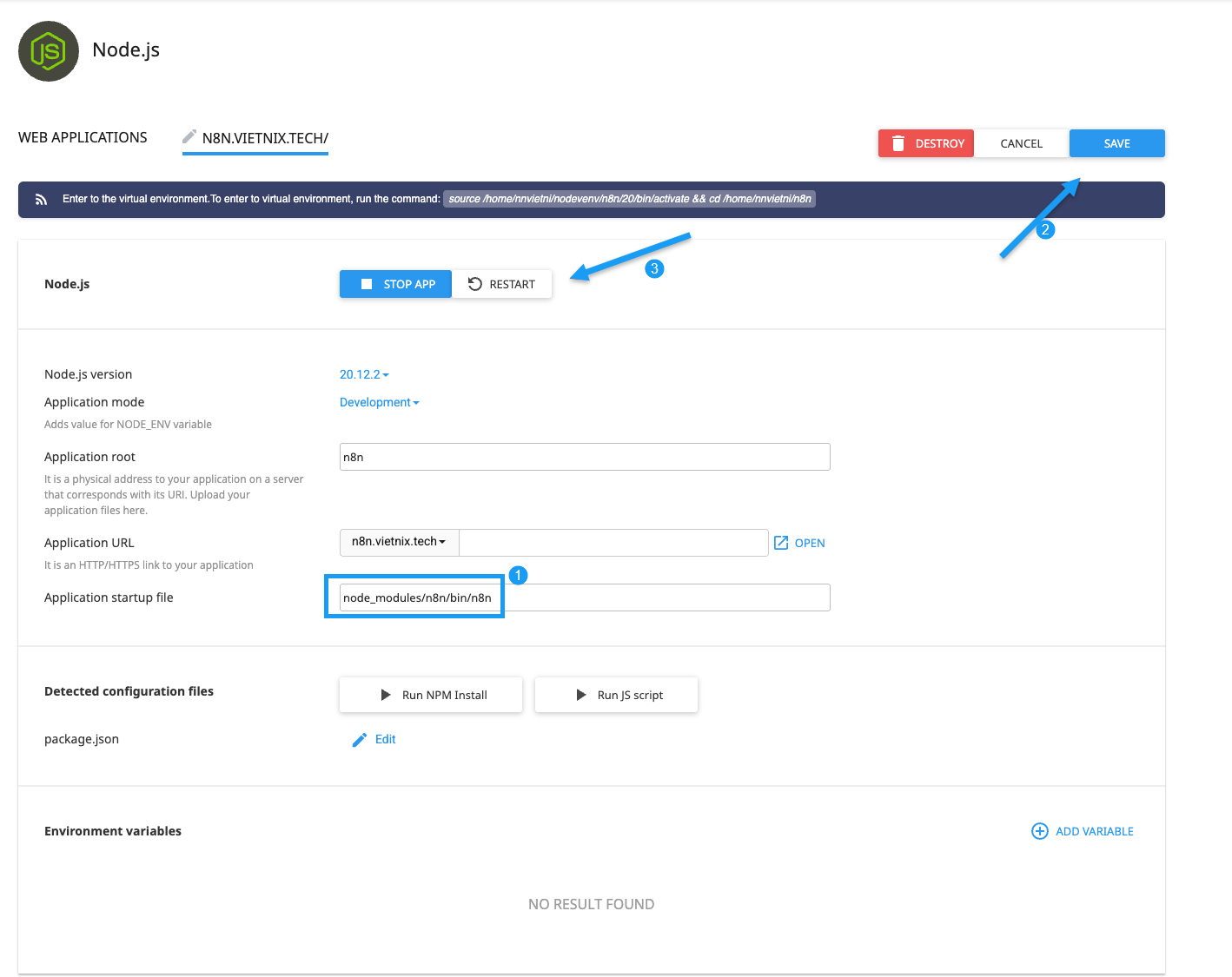 Hướng dẫn cài đặt n8n trên Hosting cPanel dễ dàng và chi tiết nhất 31 Thay đổi trường Application startup file