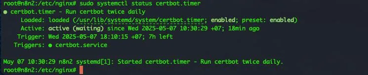 fig: Việc cài đặt n8n trên VPS Ubuntu thành công