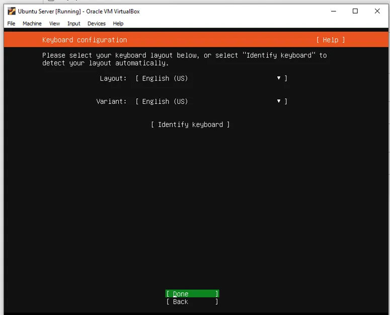 Cách cài đặt Ubuntu Server trên VirtualBox đơn giản cho người mới 35 Chọn Layout và Version là "English (US)" - Nguồn: Internet