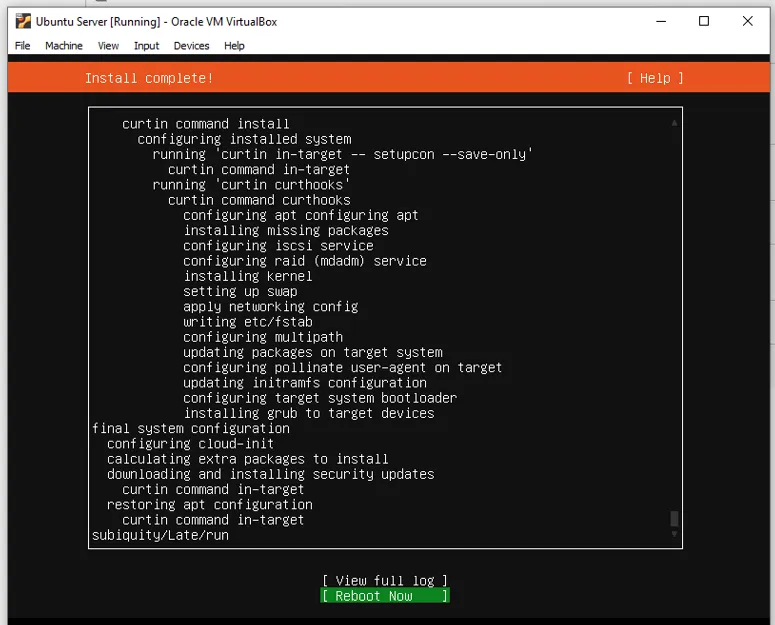 Cách cài đặt Ubuntu Server trên VirtualBox đơn giản cho người mới 43 Chọn "Reboot Now" để khởi động lại máy ảo - Nguồn: Internet