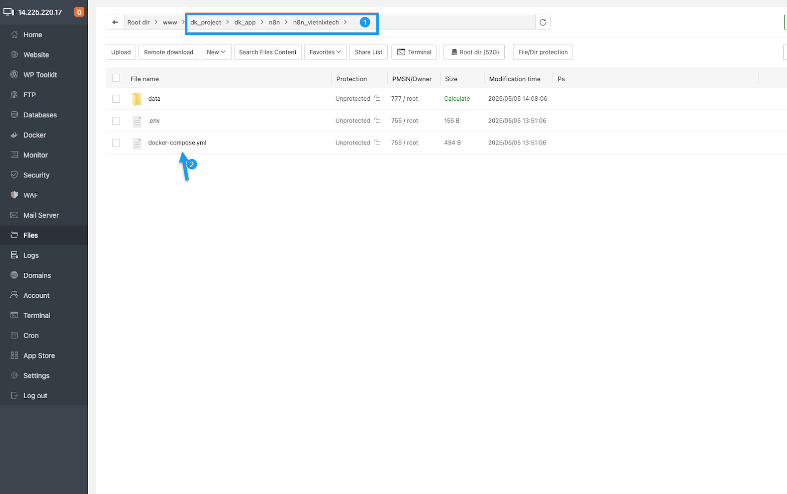 Cách cài đặt n8n trên aaPanel dễ dàng và nhanh chóng 27 Chỉnh sửa file Docker