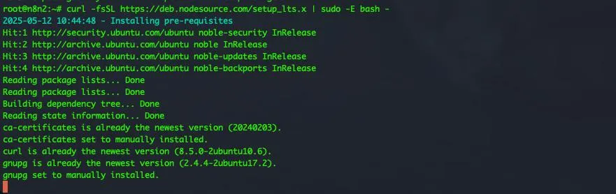 Cách cài đặt n8n bằng npm hiệu quả 11 Thêm kho lưu trữ Node.js LTS