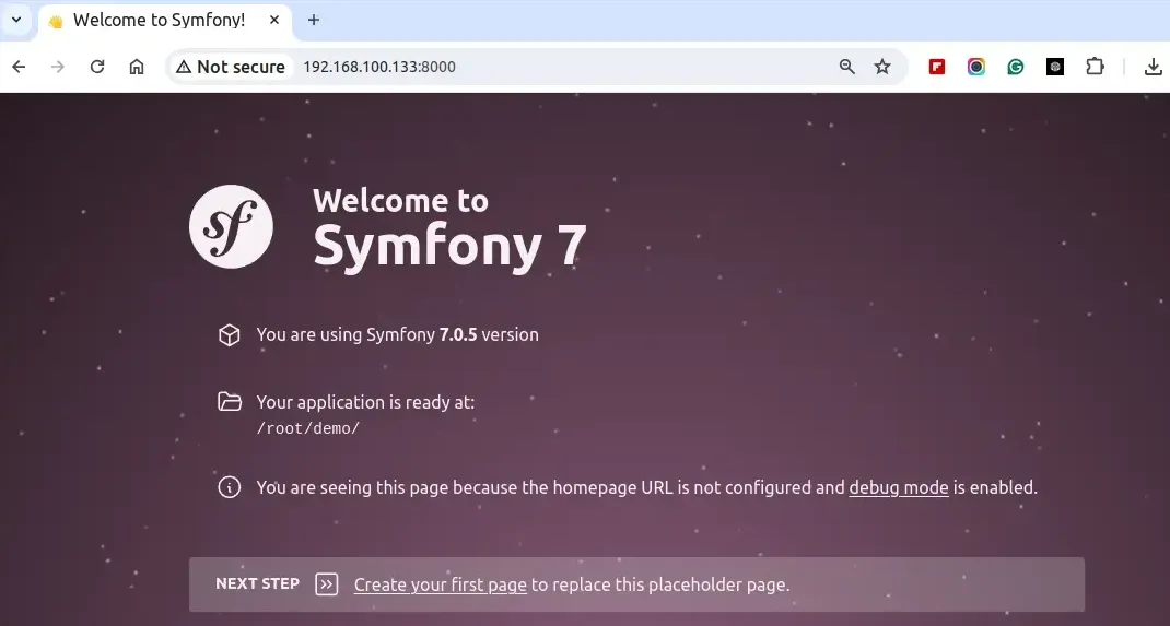 Cách cài Symfony trong Linux chi tiết nhất 10 Truy cập được vào địa chỉ: http://127.0.0.1:8000 - Nguồn: Internet