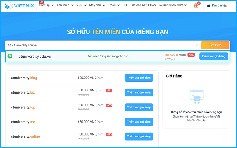 Tên miền .edu là gì? Hướng dẫn đăng ký tên miền .edu.vn nhanh chóng 31 Kiểm tra tính khả dụng của tên miền .edu.vn tại Vietnix